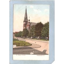 Rhode Island Pawtucket Postcard St Mary's Church Street Scene Intersection~1110