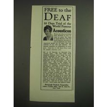 1925 Dictograph Acousticon Ad - Free to the Deaf
