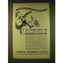 1933 North German Lloyd Cruise Ad - Now you can go to Europe
