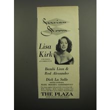 1952 The Plaza Hotel Ad - Persian Room Lisa Kirk