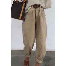 Khaki Solid High Waist Casual Pants