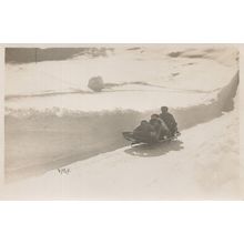 Tobogganing Switzerland Old Photo Postcard