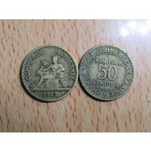 France Republic 1922 50 Cemtimes Coin