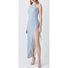 KAREN MILLEN Limited Edition Asymmetric Hem Fringe Halter Midi Dress NEW (RARE)