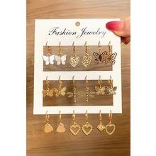 Gold Butterfly Heart Pendant Plated Hook Earrings