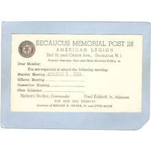 New Jersey Secaucus Postcard From Secaucus Memorial Post 118 American Legi~3312