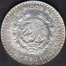 1967 Mexico 1 Peso Silver Coin Pavon