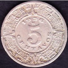 1936 Mexico 5 Centavos Coin