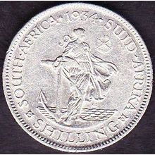 1934 South Africa 1 Shilling Silver Coin