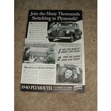 1940 Plymouth Car Ad, Thousands Switching!!!