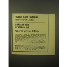1966 Queen Mary College (University of London) Ad - Bursary for research