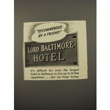 1954 Lord Baltimore Hotel Ad - Recommended by a friend