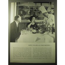 1960 First National City Trust Ad - Soup, snails & securities