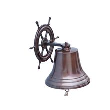 Antique Copper Hanging Ship Wheel Bell 8""