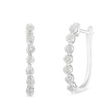 925 Sterling Silver 1/2 cttw Miracle-Set Diamond 7 Stone Hoop Earrings (I-J ...
