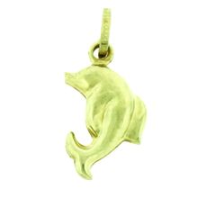 Italian 14K Yellow Gold Double Sided 3D Dolphin Pendant Charm 24x13 mm