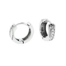 925 Sterling Silver Round Huggie Hoop Earrings 6 Round CZ Rhodium Plated 15 mm