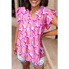 Rose Floral Ruffled Sleeve Babydoll Blouse