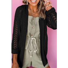 Black Solid Open Knit Cardigan