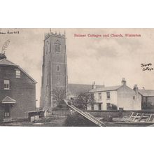 Workmen On Ladder Construction Winterton Cottages & Church Norfolk Old Postcard