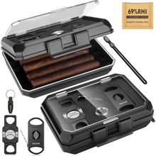 Travel Cigar Humidor Case Portable Cigar Box with 3 in 1 Cigar Cutter V Cut, 2 i
