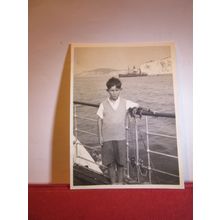 boy a ship & paddle steamer, lighthouse small photograph c.1940 =