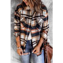 Blue Geometric Plaid Print Pocketed Shirt