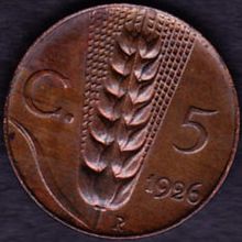 1926 Italy 5 Centesimi Coin