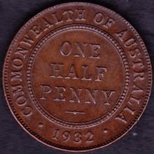 1932 Australia 1 Half Penny Coin