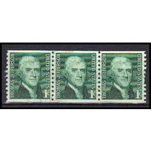 Used 1299 1c Thomas Jefferson Fine Strip of 3 KA6205
