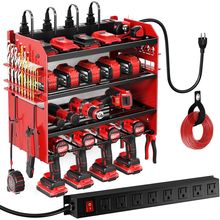 Power Tool Organizer Wall Mount with Charging Station,Tool Storage Rack with 8 O