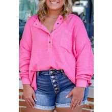 Bonbon Half Buttons Chest Pocket Drop Sleeve Plus Size Top