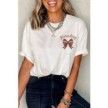 White Game Day Bowknot Embroidered Graphic Casual Tee