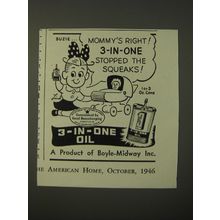 1946 3-In-One Oil Ad - Mommy's right! 3-in-one stopped the squeaks
