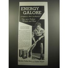 1933 Quaker's Puffed Rice and Puffed Wheat Ad - Energy Galore crispness