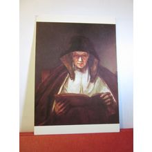 AN OLD WOMAN READING by Rembrandt unused postcard by Medici Society =