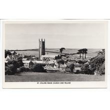 St Columb Minor Church and Village Cornwall Charles Woolf RP Postcard