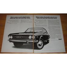 1970 Audi 100 LS Car Ad - What makes a car's wheels turn when you turn wheel