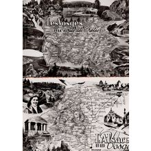 L'Alsace Et Les Vosges Lac 2x Vintage 1950s Real Photo French Map Postcard