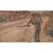 French Policeman Army Soldier Kissing Lady Antique France Painting Postcard