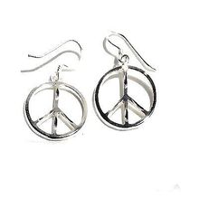 Sterling Silver Diamond Cut Peace Symbol Dangle Earrings