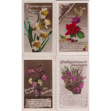 Flowers With Love 4x REAL GLITTER ANTIQUE Greeting Postcard s