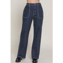 Women's Stripe Stretch Denim Straight Pants