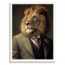 Lion In A Suit Wall Art Print Animal Framed Picture Lion Artwork Big Cat Gift (3
