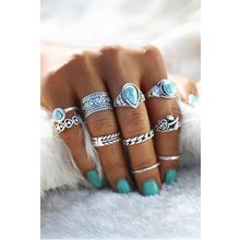 Dark Green Vintage Turquoise Decor 10Pcs Rings Set