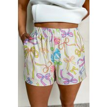 White Cheerful Bow Print Elastic Pull On Casual Shorts
