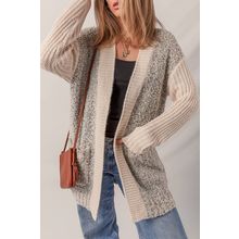 Color Block Side Pockets Open Front Cardigan