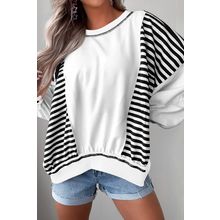 White Stripe Colorblock Patchwork Contrast Stitching Oversize Sweatshirt
