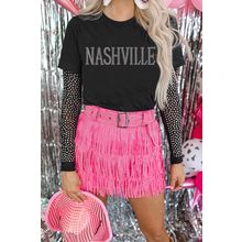 Black Rhinestone NASHVILLE Graphic Crewneck T Shirt
