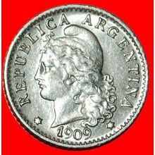 Ⰶ STARS of DAVID (1896-1942):ARGENTINA★5 CENTAVOS 1909 RARE★LOW START★NO RESERVE